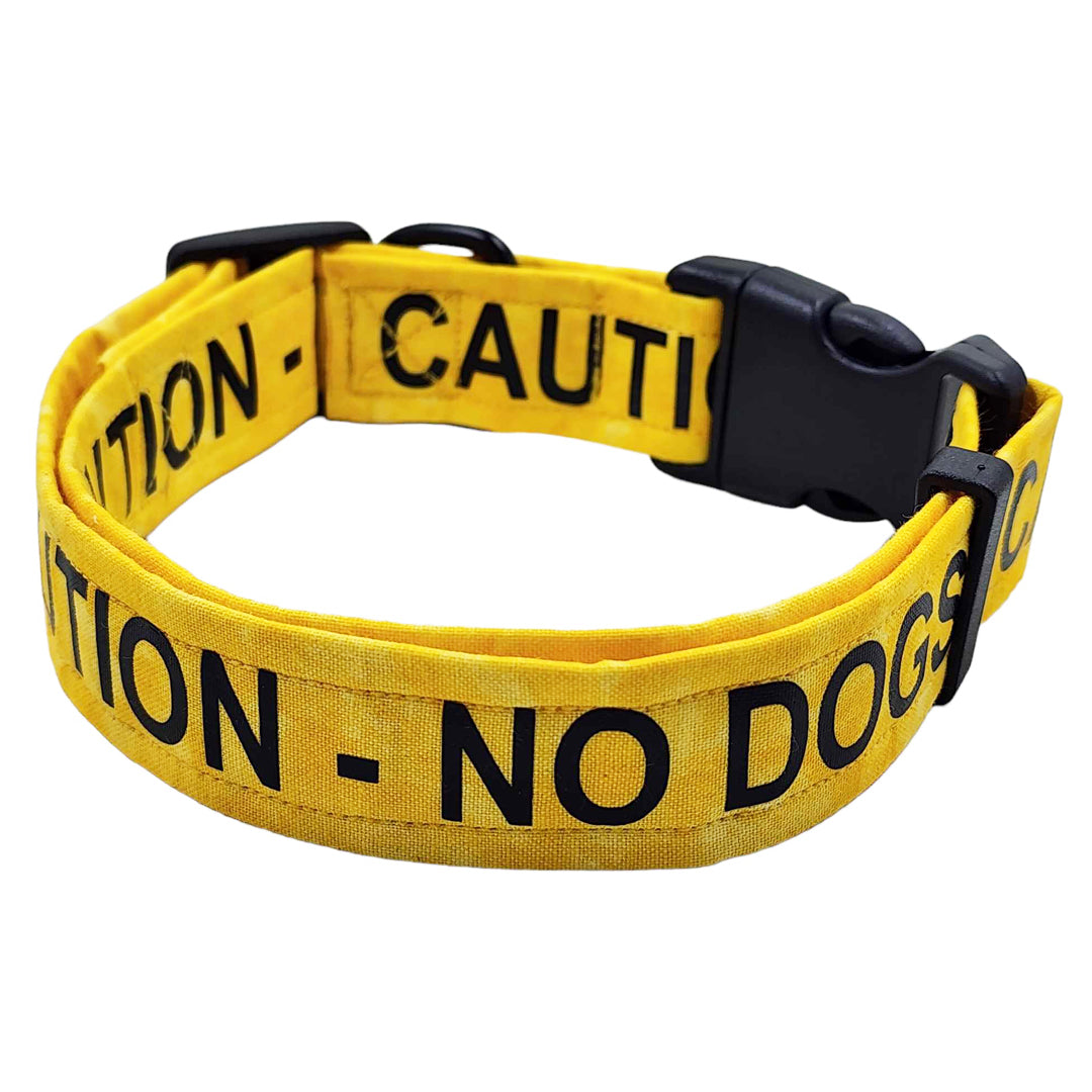 CAUTION - NO DOGS Traffic Light System Dog Collar (YELLOW) - handmade Dog Collar from Styled Up Pup - Shop now at Styled Up Pup 