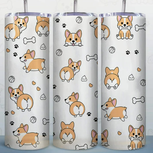 Kawaii Corgi Design 20oz Tumbler, Dog Lover Gifts, Styled Up Pup