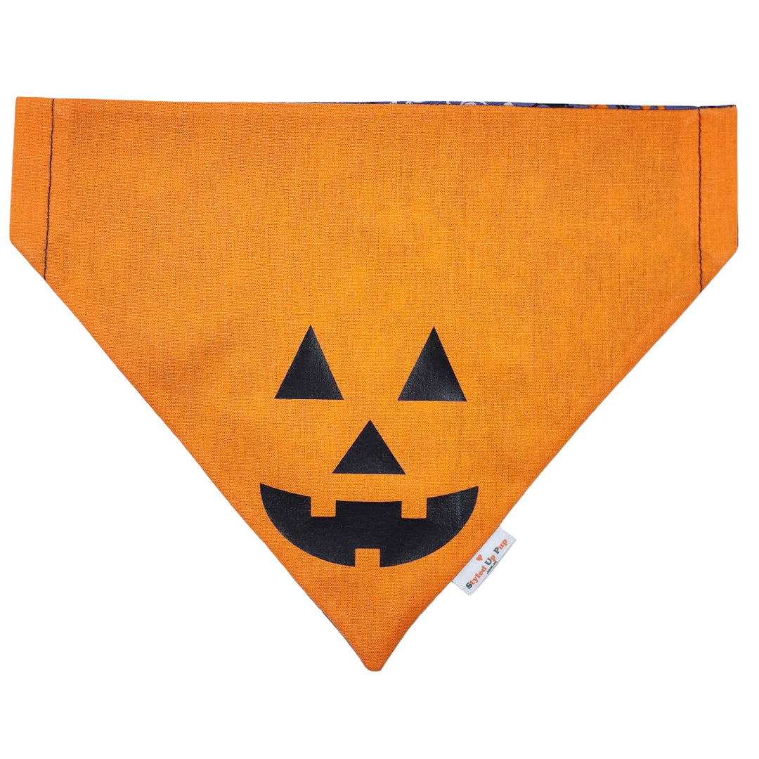 Halloween Dog Bandana (Over-The-Collar) - Scary Pumpkin (Reversible)