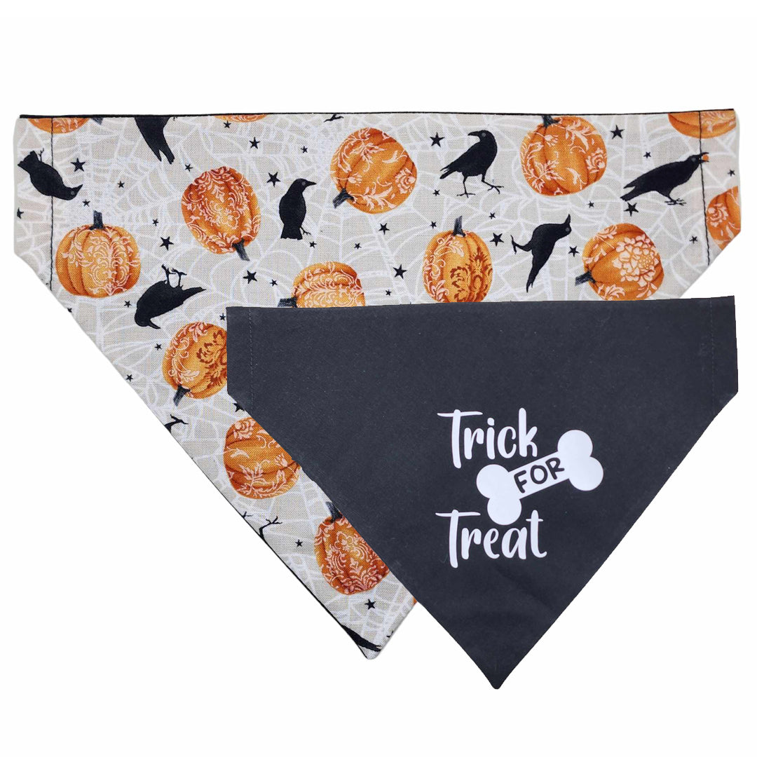 Halloween Dog Bandana (Over-The-Collar) - Trick for Treat (Reversible)